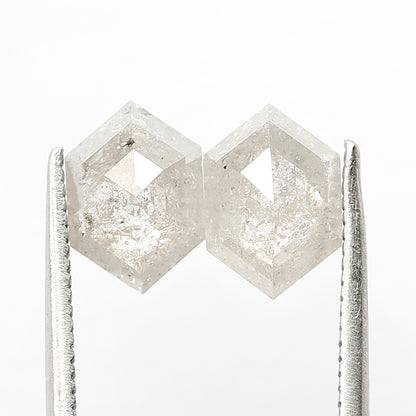 2.18 CT Splendid Hexagon Shape Grey Black Twin Pair Set Loose Natural Salt and Pepper Diamond ideal for making Custom Statement Earrings