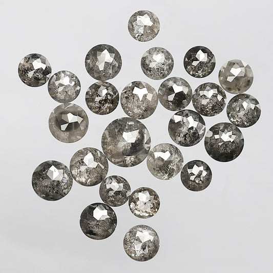 4.75 Ct Salt and Pepper Round Rose Cut Diamond Lot | 24 Pcs Natural Gray Black Diamonds for Bridal Jewelry
