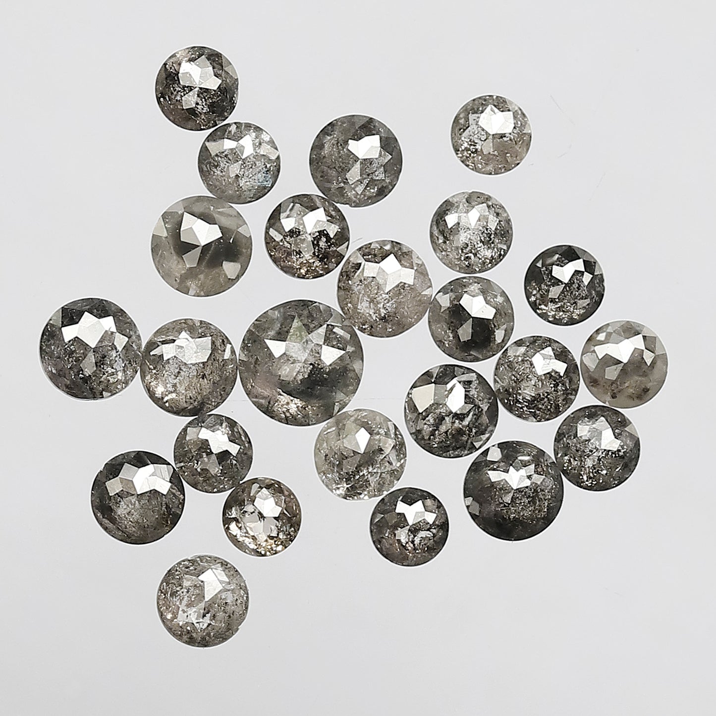 4.75 Ct Salt and Pepper Round Rose Cut Diamond Lot | 24 Pcs Natural Gray Black Diamonds for Bridal Jewelry