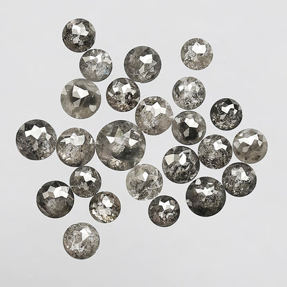 4.75 Ct Salt and Pepper Round Rose Cut Diamond Lot | 24 Pcs Natural Gray Black Diamonds for Bridal Jewelry
