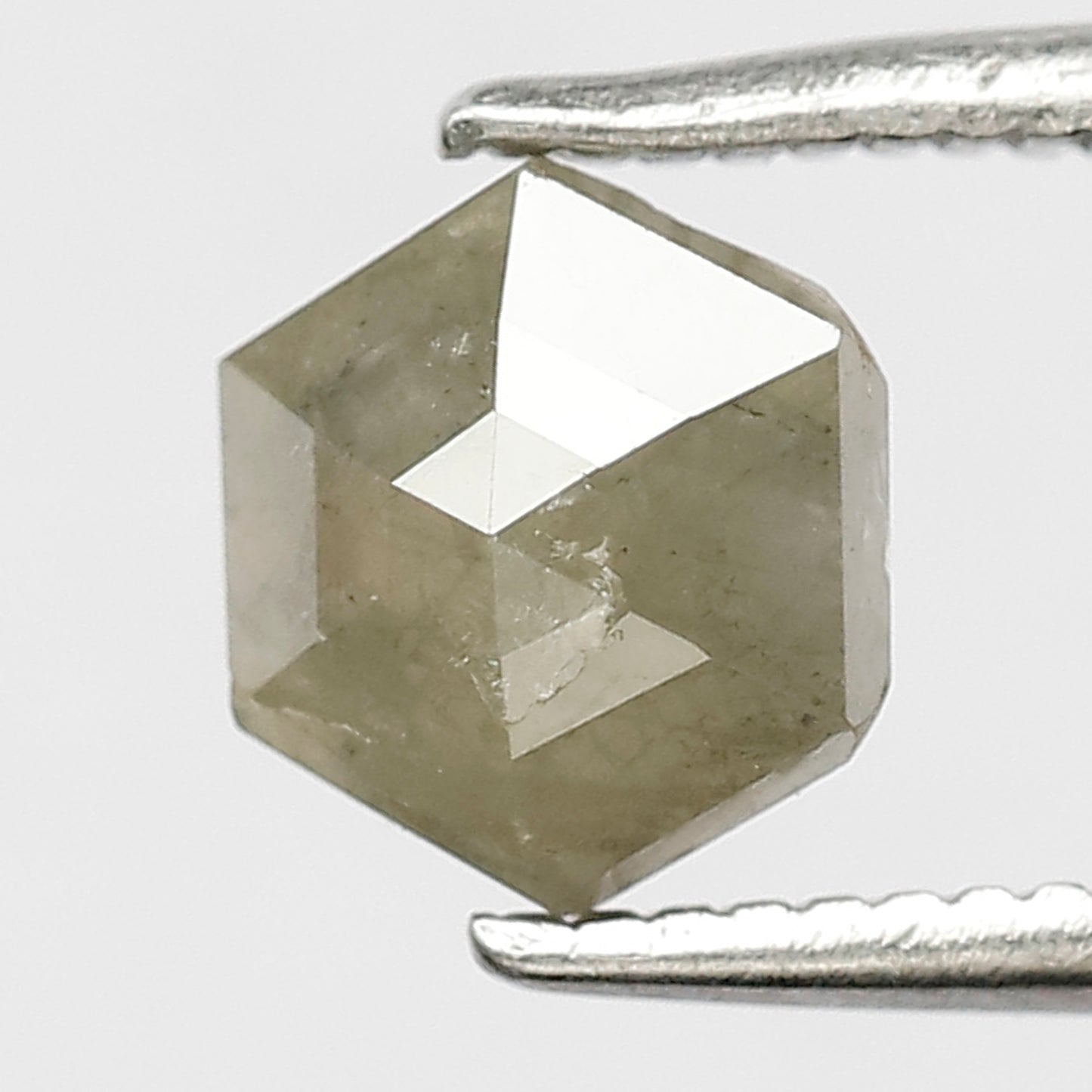 Hexagon Shape 0.82 CT loose natural Greenish grey salt and pepper diamond ring