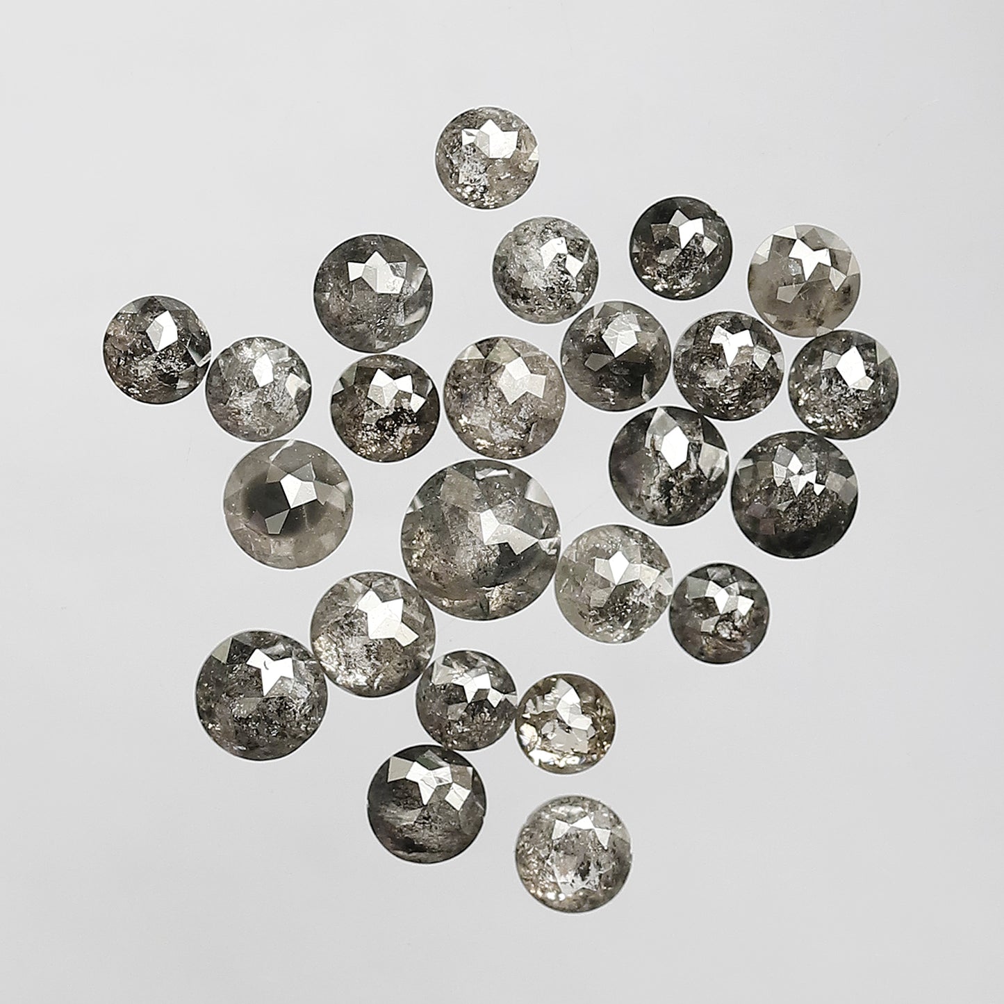 4.75 Ct Salt and Pepper Round Rose Cut Diamond Lot | 24 Pcs Natural Gray Black Diamonds for Bridal Jewelry