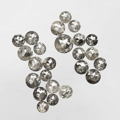 4.75 Ct Salt and Pepper Round Rose Cut Diamond Lot | 24 Pcs Natural Gray Black Diamonds for Bridal Jewelry