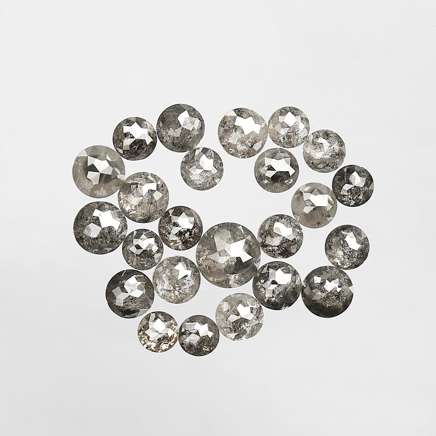 4.75 Ct Salt and Pepper Round Rose Cut Diamond Lot | 24 Pcs Natural Gray Black Diamonds for Bridal Jewelry