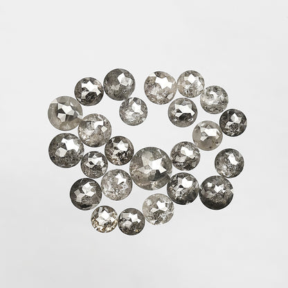4.75 Ct Salt and Pepper Round Rose Cut Diamond Lot | 24 Pcs Natural Gray Black Diamonds for Bridal Jewelry