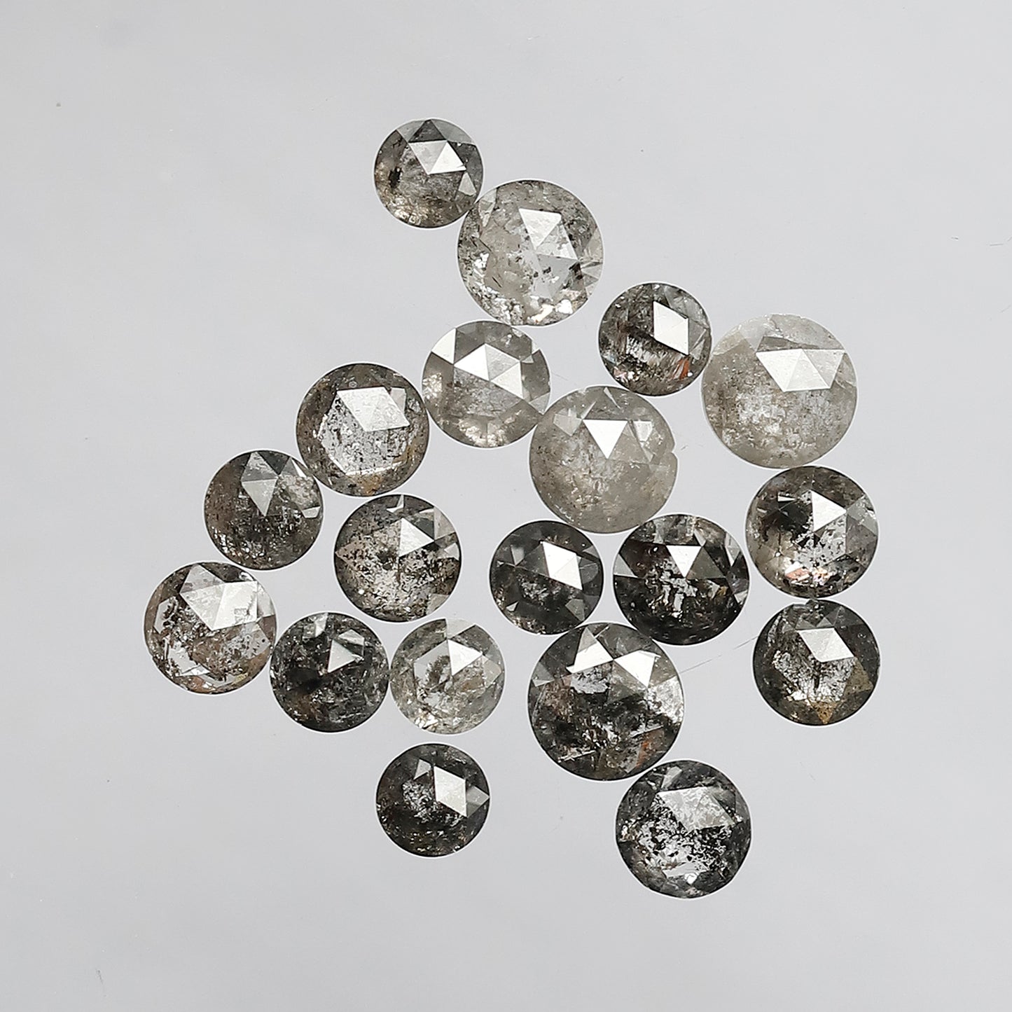 4.63 Ct Round Rose Cut Diamond Lot | 19 Pcs Natural Gray Black Salt & Pepper Loose Diamonds
