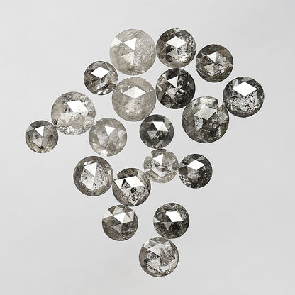 4.63 Ct Round Rose Cut Diamond Lot | 19 Pcs Natural Gray Black Salt & Pepper Loose Diamonds