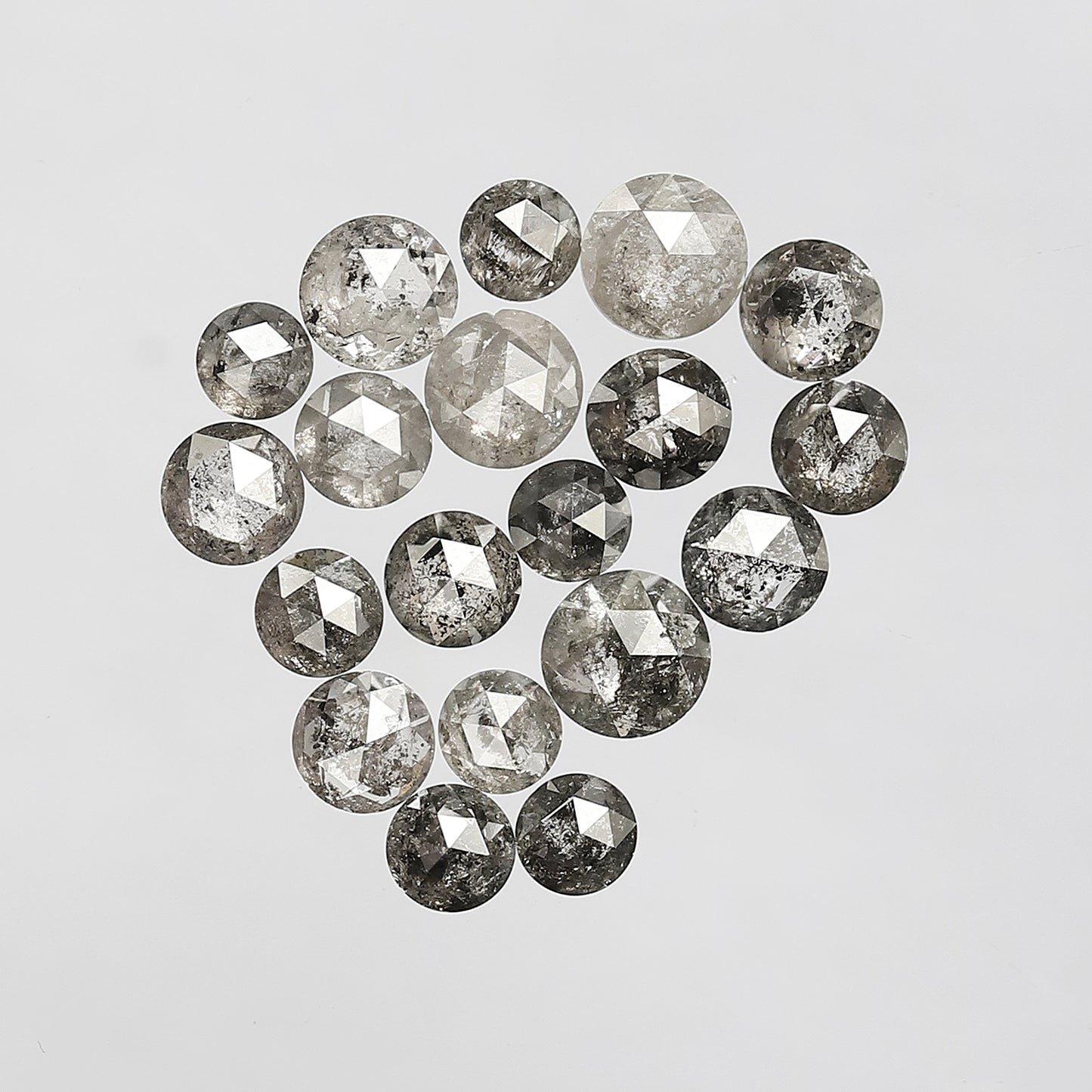 4.63 Ct Round Rose Cut Diamond Lot | 19 Pcs Natural Gray Black Salt & Pepper Loose Diamonds