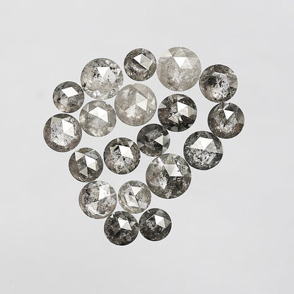 4.63 Ct Round Rose Cut Diamond Lot | 19 Pcs Natural Gray Black Salt & Pepper Loose Diamonds