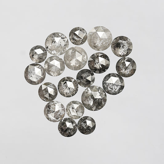 4.63 Ct Round Rose Cut Diamond Lot | 19 Pcs Natural Gray Black Salt & Pepper Loose Diamonds