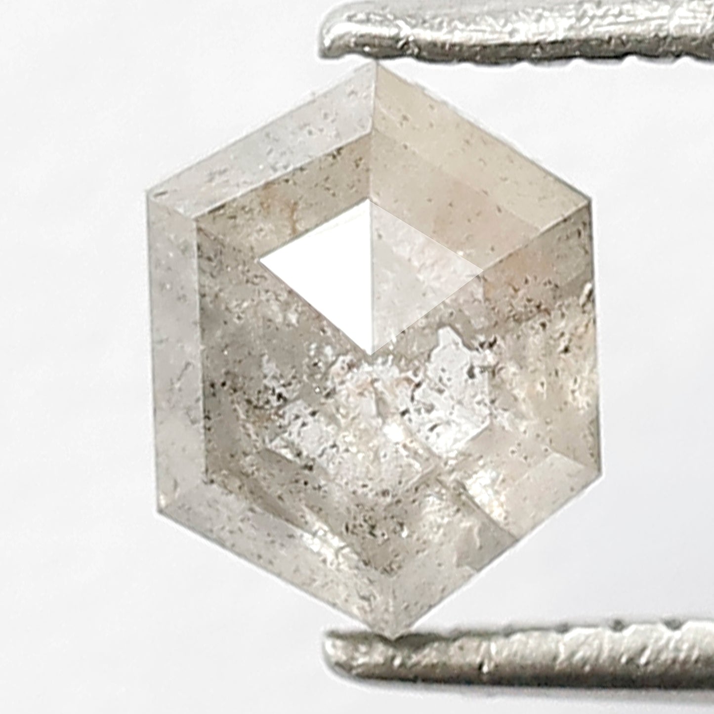 1.11 CT Hexagon Shape Natural Loose Diamond, 6 mm Grey Black Domed Top Fully Polished Salt and Pepper Diamond Made for Modern Design Jewelry