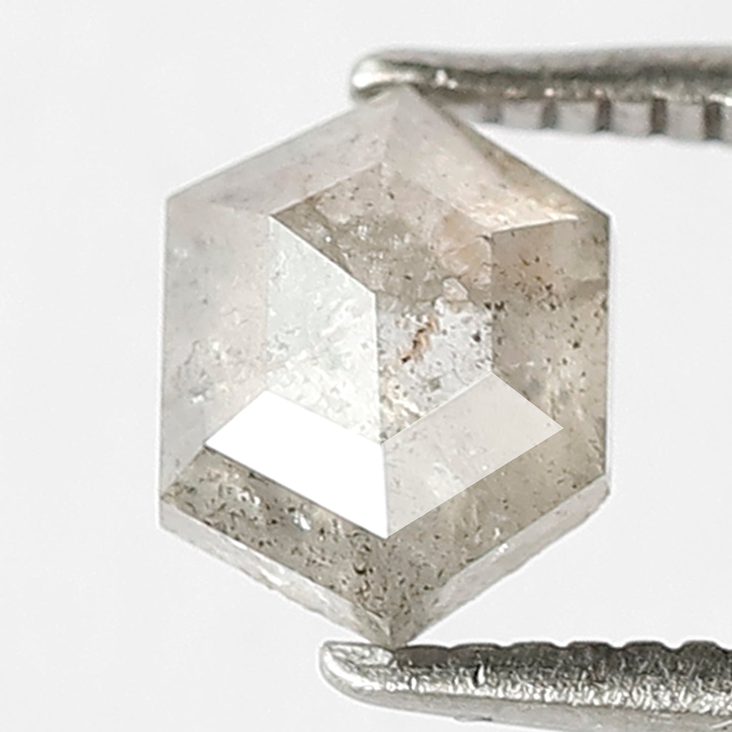 1.11 CT Hexagon Shape Natural Loose Diamond, 6 mm Grey Black Domed Top Fully Polished Salt and Pepper Diamond Made for Modern Design Jewelry