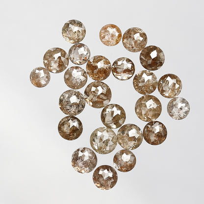 7 Carat Round Rose cut Loose Diamonds, 3 mm to 4.2 mm Champagne Brown 25 Pcs Diamonds