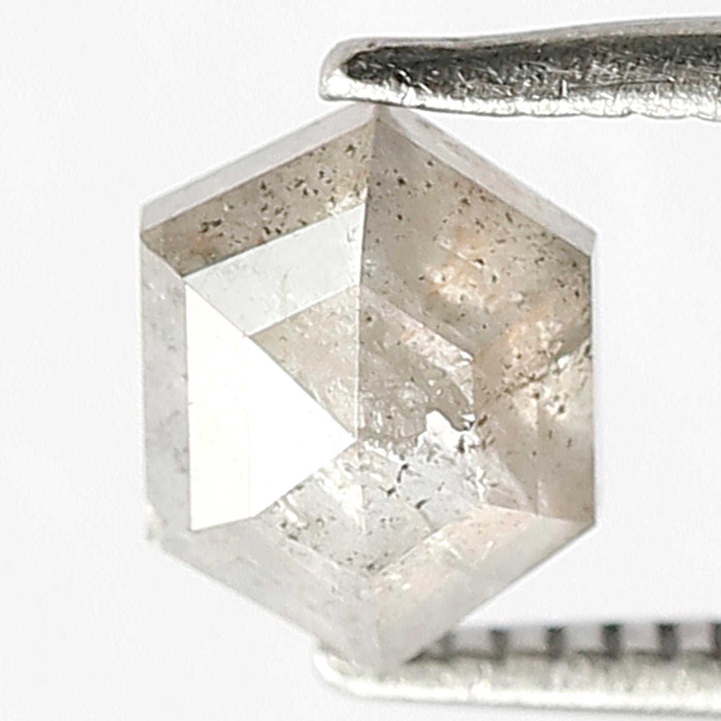 1.11 CT Hexagon Shape Natural Loose Diamond, 6 mm Grey Black Domed Top Fully Polished Salt and Pepper Diamond Made for Modern Design Jewelry