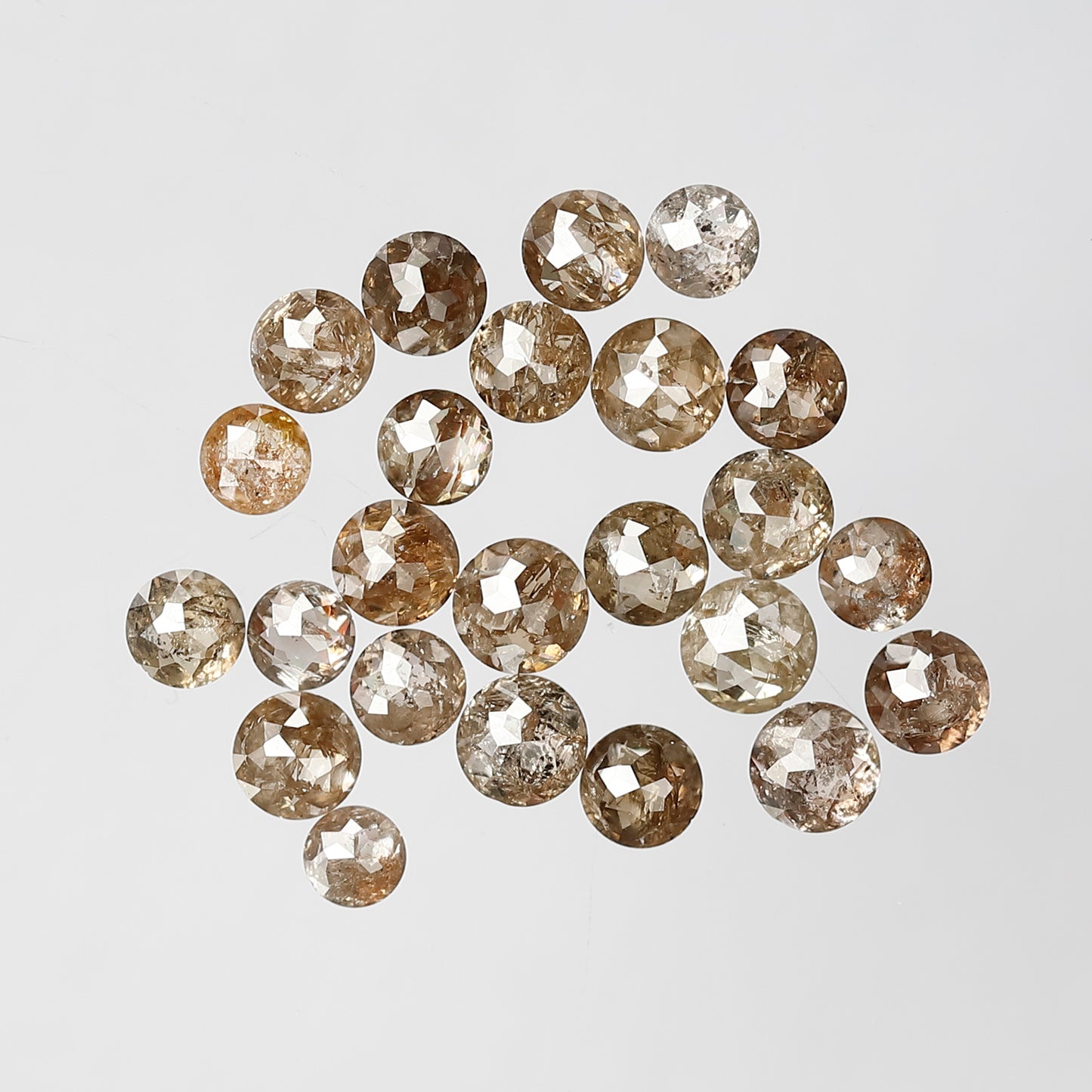 7 Carat Round Rose cut Loose Diamonds, 3 mm to 4.2 mm Champagne Brown 25 Pcs Diamonds