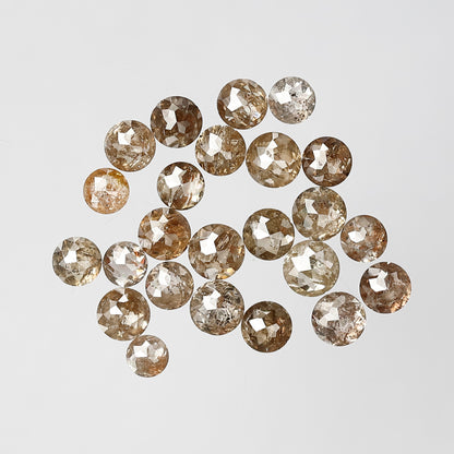 7 Carat Round Rose cut Loose Diamonds, 3 mm to 4.2 mm Champagne Brown 25 Pcs Diamonds