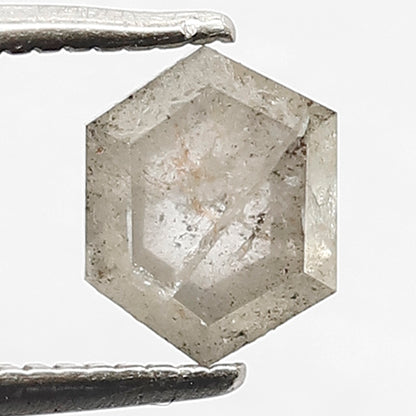 1.11 CT Hexagon Shape Natural Loose Diamond, 6 mm Grey Black Domed Top Fully Polished Salt and Pepper Diamond Made for Modern Design Jewelry