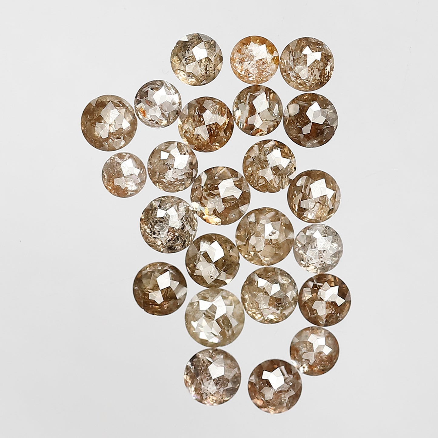 7 Carat Round Rose cut Loose Diamonds, 3 mm to 4.2 mm Champagne Brown 25 Pcs Diamonds