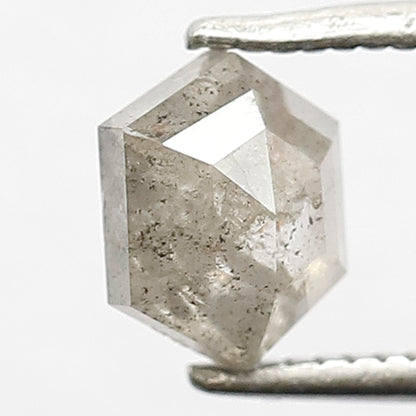 1.11 CT Hexagon Shape Natural Loose Diamond, 6 mm Grey Black Domed Top Fully Polished Salt and Pepper Diamond Made for Modern Design Jewelry