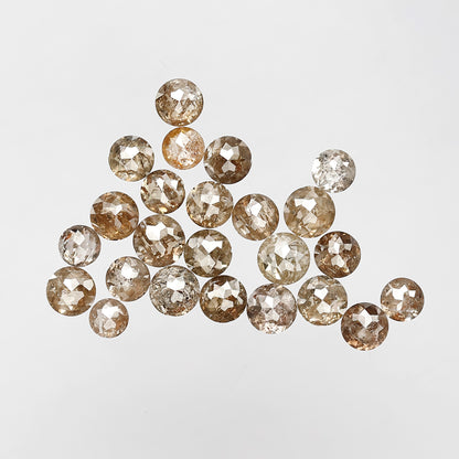 7 Carat Round Rose cut Loose Diamonds, 3 mm to 4.2 mm Champagne Brown 25 Pcs Diamonds