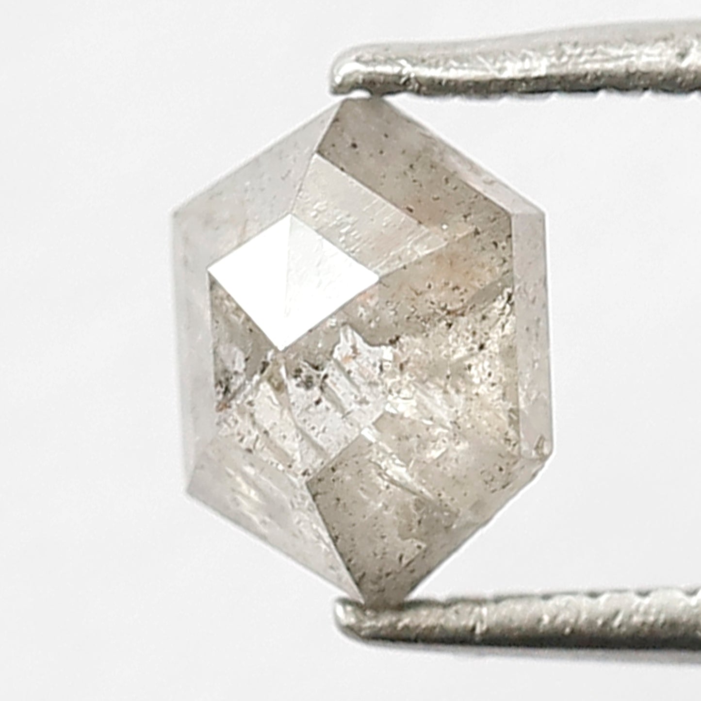 1.11 CT Hexagon Shape Natural Loose Diamond, 6 mm Grey Black Domed Top Fully Polished Salt and Pepper Diamond Made for Modern Design Jewelry