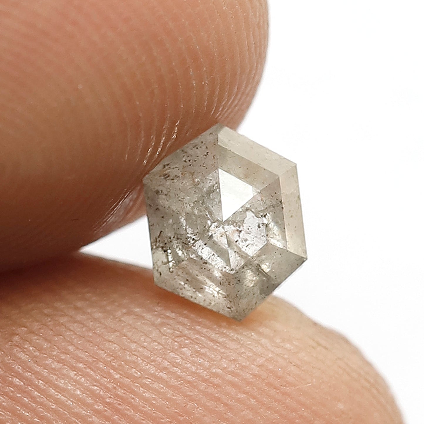 1.11 CT Hexagon Shape Natural Loose Diamond, 6 mm Grey Black Domed Top Fully Polished Salt and Pepper Diamond Made for Modern Design Jewelry