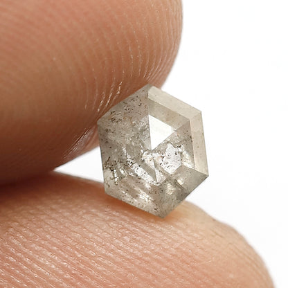 1.11 CT Hexagon Shape Natural Loose Diamond, 6 mm Grey Black Domed Top Fully Polished Salt and Pepper Diamond Made for Modern Design Jewelry