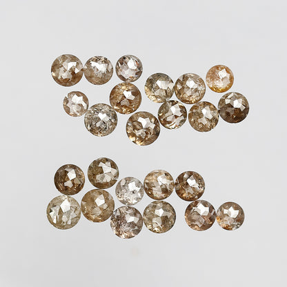 7 Carat Round Rose cut Loose Diamonds, 3 mm to 4.2 mm Champagne Brown 25 Pcs Diamonds