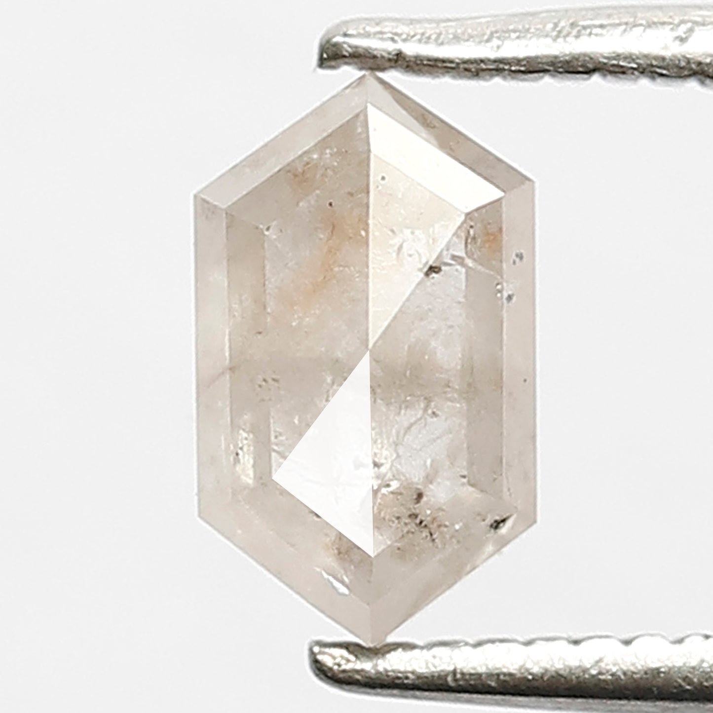 0.98 CT Elongated Faceted Hexagon shape Natural Loose Diamond, 7 mm Fancy Mystic White color Salt and Pepper for custom Diamond Wedding Ring