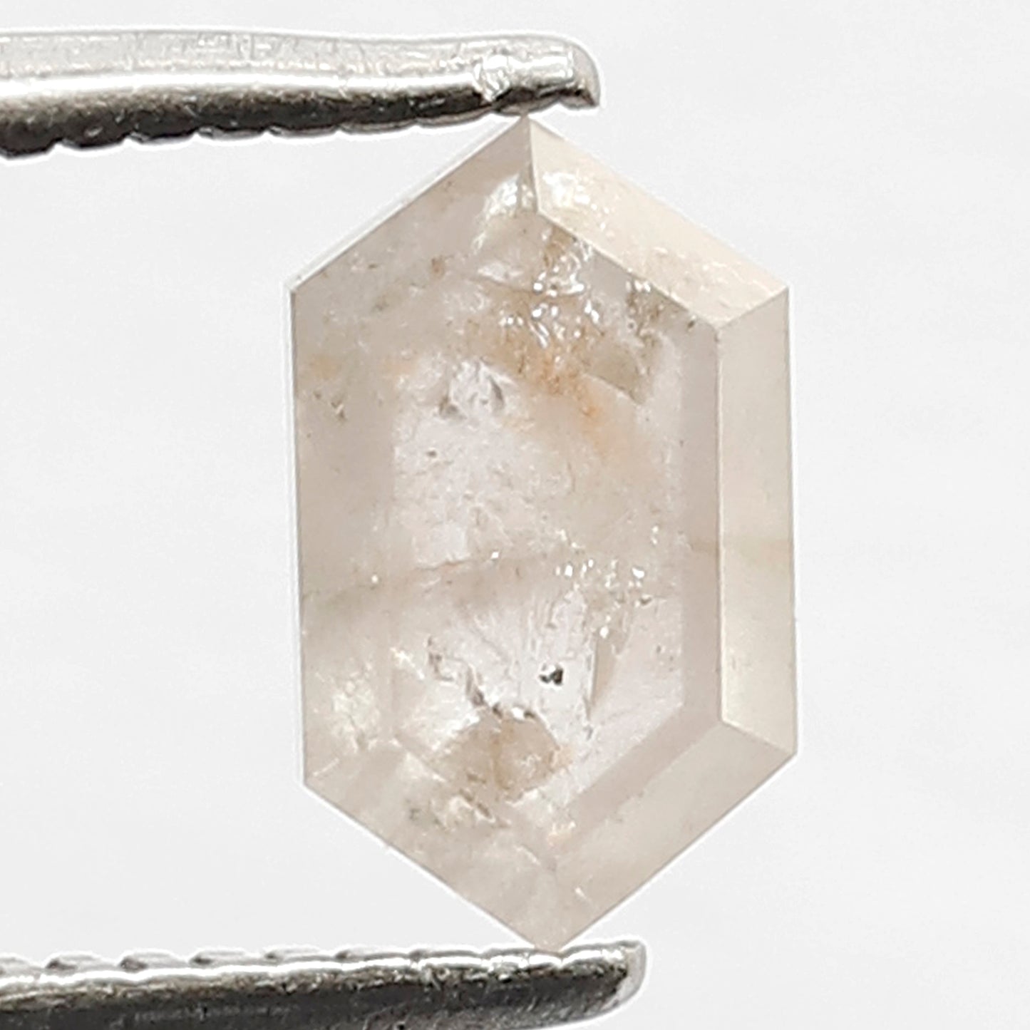 0.98 CT Elongated Faceted Hexagon shape Natural Loose Diamond, 7 mm Fancy Mystic White color Salt and Pepper for custom Diamond Wedding Ring