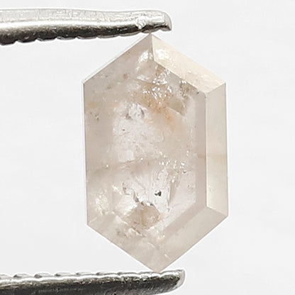 0.98 CT Elongated Faceted Hexagon shape Natural Loose Diamond, 7 mm Fancy Mystic White color Salt and Pepper for custom Diamond Wedding Ring
