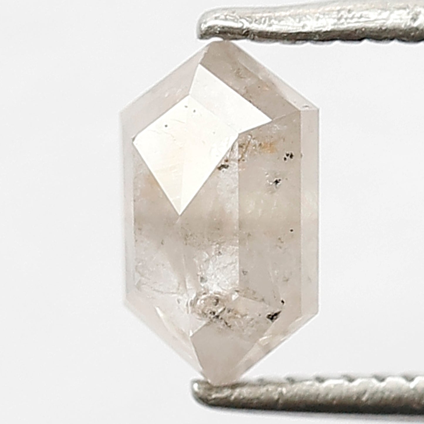 0.98 CT Elongated Faceted Hexagon shape Natural Loose Diamond, 7 mm Fancy Mystic White color Salt and Pepper for custom Diamond Wedding Ring