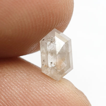 0.98 CT Elongated Faceted Hexagon shape Natural Loose Diamond, 7 mm Fancy Mystic White color Salt and Pepper for custom Diamond Wedding Ring