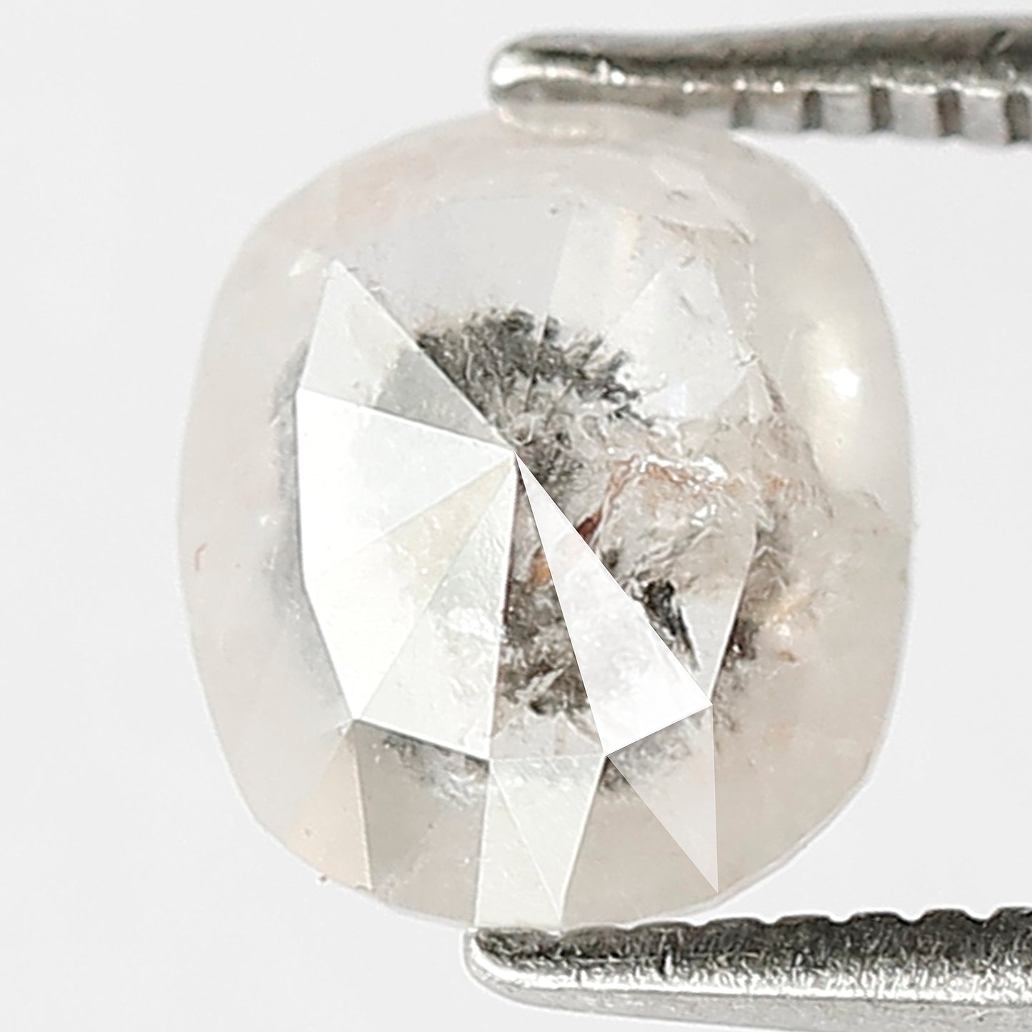 1.17 CT Gorgeous Grey White with Black Speckled Oval Shape Diamond Glaring Triangular Faceted Salt and Pepper Making Bezel Setting Halo Ring