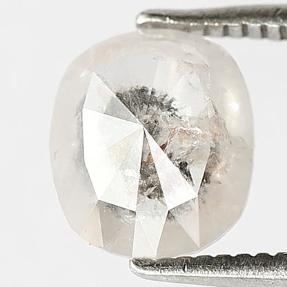 1.17 CT Gorgeous Grey White with Black Speckled Oval Shape Diamond Glaring Triangular Faceted Salt and Pepper Making Bezel Setting Halo Ring