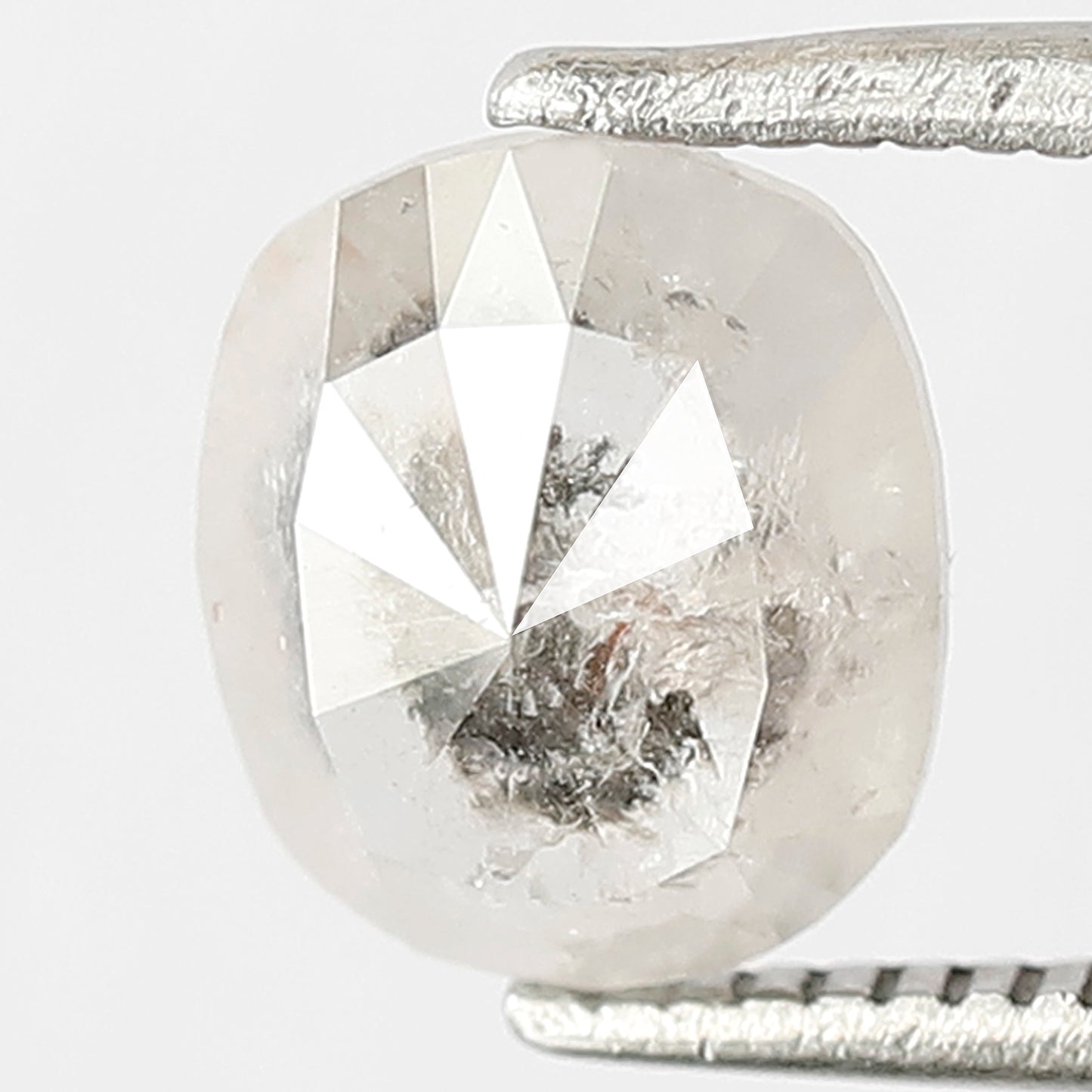 1.17 CT Gorgeous Grey White with Black Speckled Oval Shape Diamond Glaring Triangular Faceted Salt and Pepper Making Bezel Setting Halo Ring