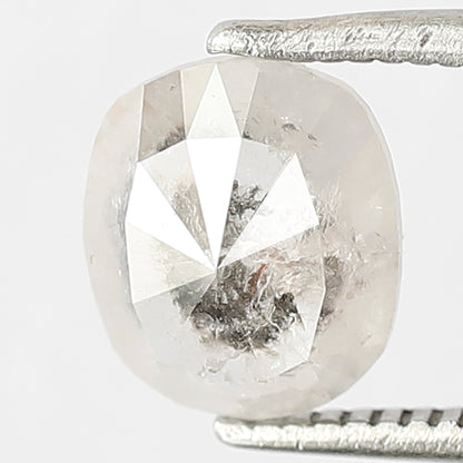 1.17 CT Gorgeous Grey White with Black Speckled Oval Shape Diamond Glaring Triangular Faceted Salt and Pepper Making Bezel Setting Halo Ring