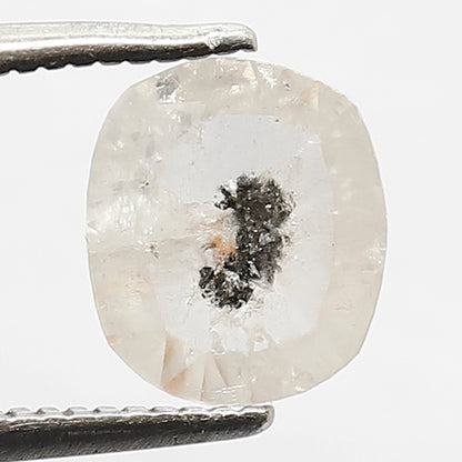 1.17 CT Gorgeous Grey White with Black Speckled Oval Shape Diamond Glaring Triangular Faceted Salt and Pepper Making Bezel Setting Halo Ring