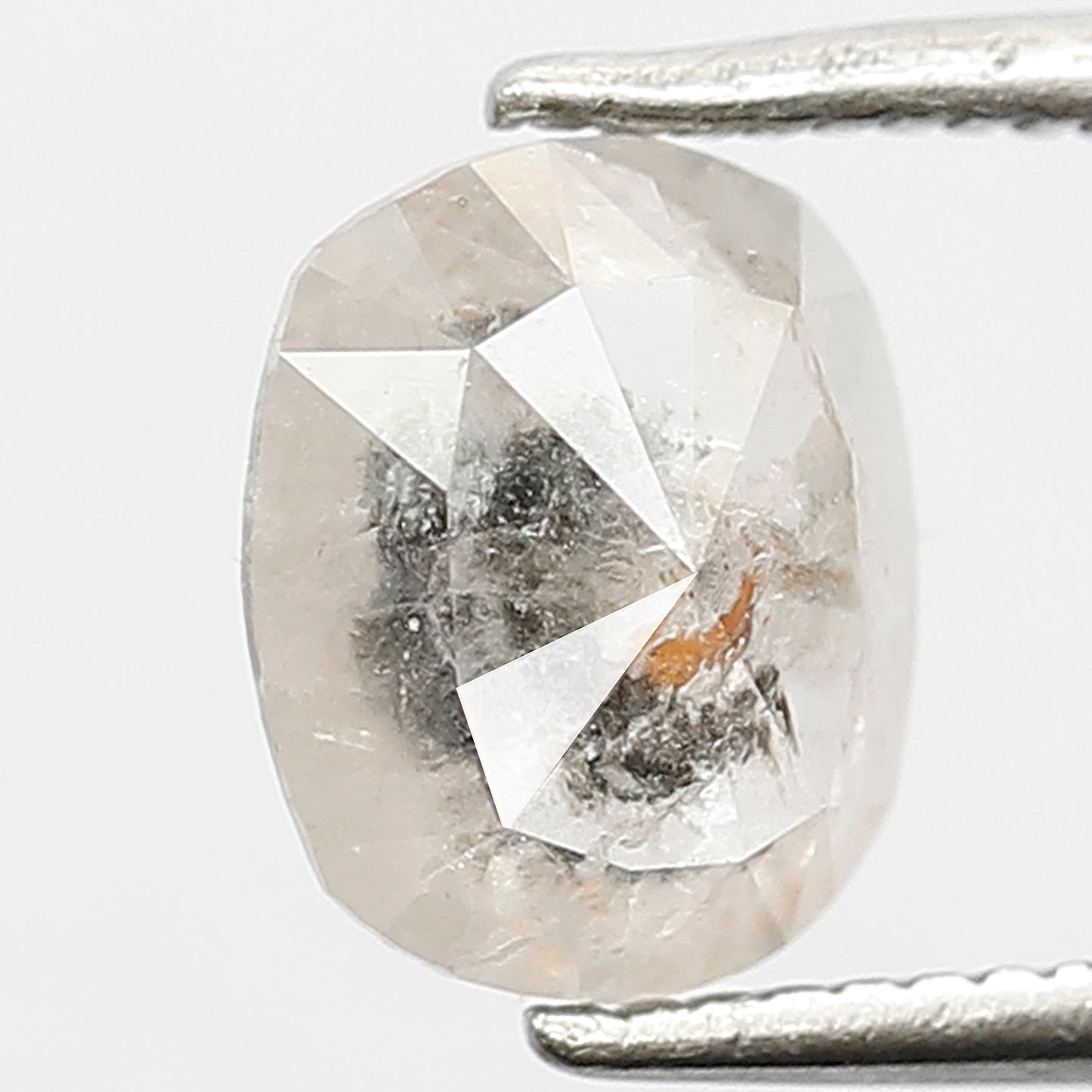 1.17 CT Gorgeous Grey White with Black Speckled Oval Shape Diamond Glaring Triangular Faceted Salt and Pepper Making Bezel Setting Halo Ring