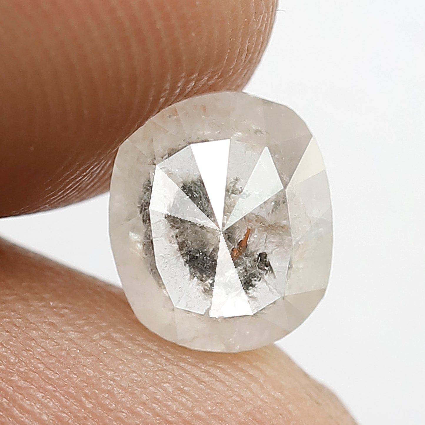 1.17 CT Gorgeous Grey White with Black Speckled Oval Shape Diamond Glaring Triangular Faceted Salt and Pepper Making Bezel Setting Halo Ring