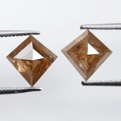 Pair Of 2.57 CT Kite Shape 8.70 mm Rustic Translucent Brown Color Natural Loose Diamond