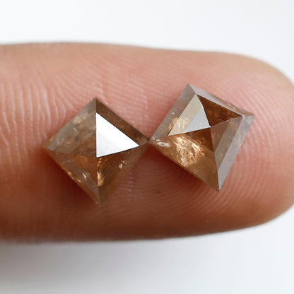 Pair Of 2.57 CT Kite Shape 8.70 mm Rustic Translucent Brown Color Natural Loose Diamond