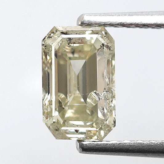 1.07 Ct Light Yellow Emerald cut Salt and Pepper Diamond, Natural Loose Diamond, 7.20 mm Earth Mined Wedding Ring Stone