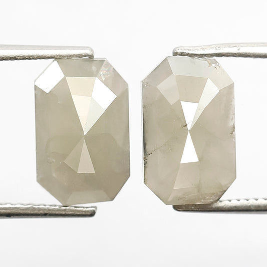 3.81 CT Smokey Grey Elongated Emerald Shape Twin Pair Salt and Pepper Diamond Perfect For Making Vintage Style Earrings