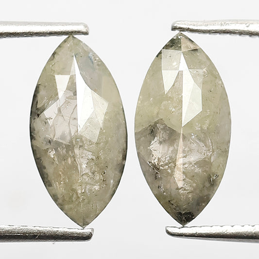 12 MM Twin Pair Marvelous Marquise Shaped Stunning Yellowish Grey 2.54 CT Natural Ethically Sourced Salt and Pepper Diamond