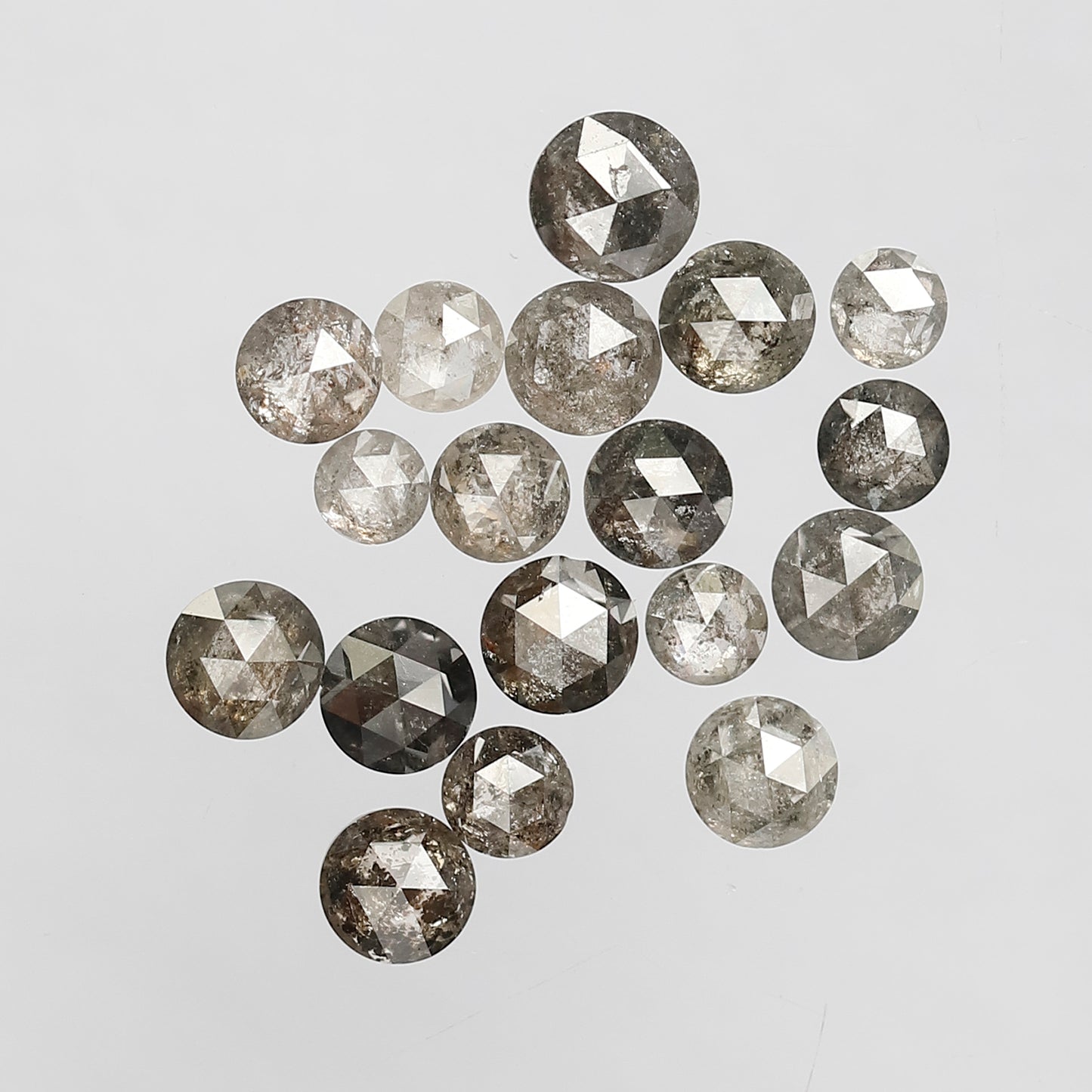 5.75 CT, 18 Pcs Salt and Pepper Round Rose cut Gray Black Loose Diamonds Mix Lot
