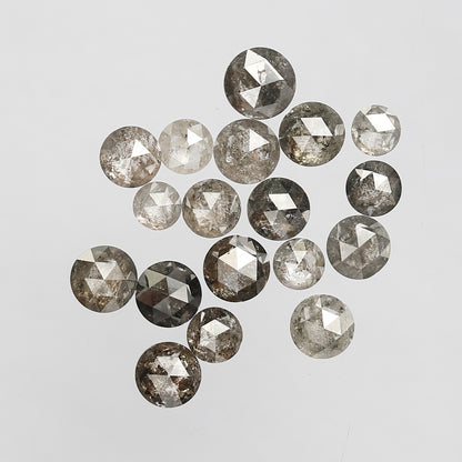 5.75 CT, 18 Pcs Salt and Pepper Round Rose cut Gray Black Loose Diamonds Mix Lot