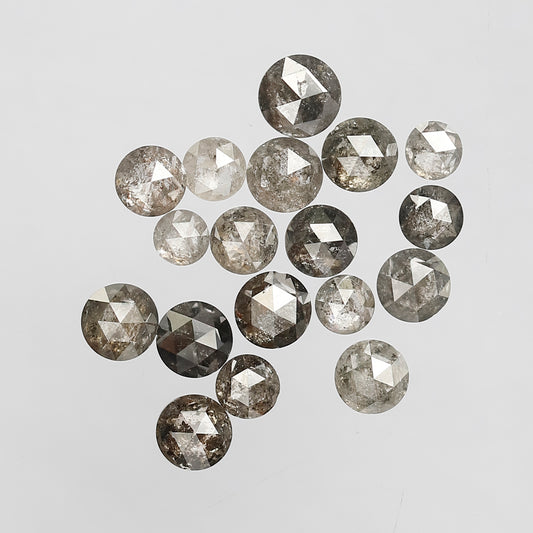 5.75 CT, 18 Pcs Salt and Pepper Round Rose cut Gray Black Loose Diamonds Mix Lot