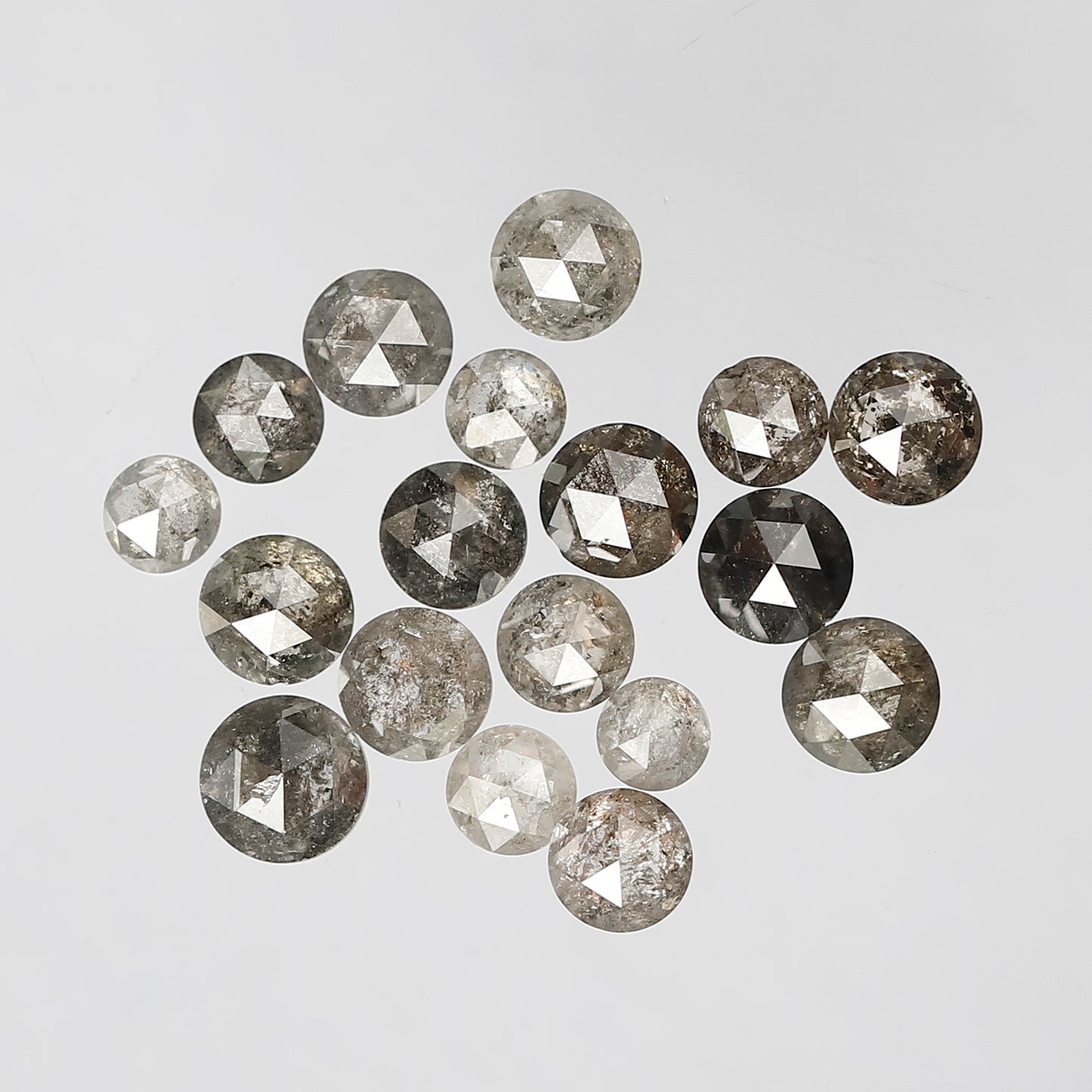 5.75 CT, 18 Pcs Salt and Pepper Round Rose cut Gray Black Loose Diamonds Mix Lot