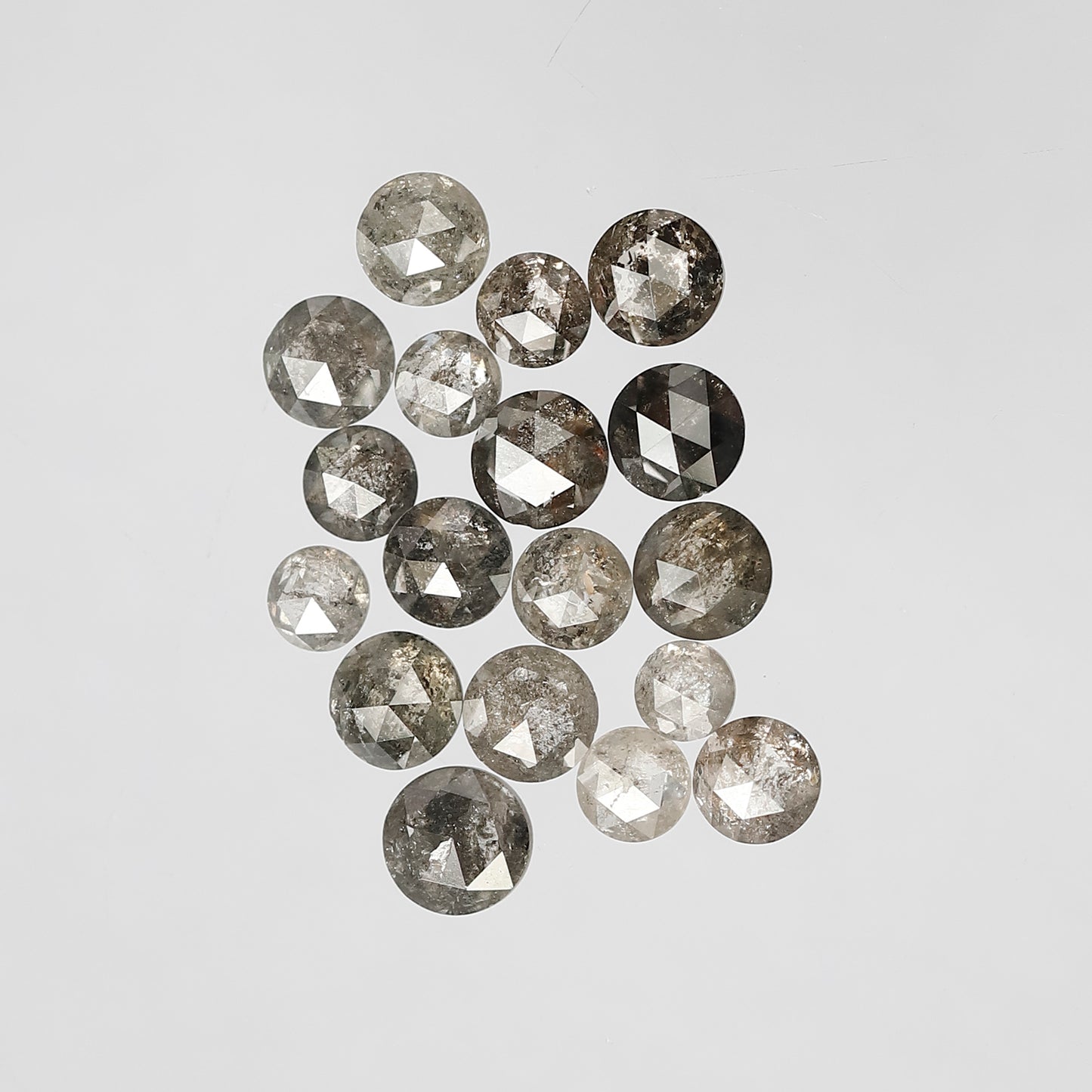 5.75 CT, 18 Pcs Salt and Pepper Round Rose cut Gray Black Loose Diamonds Mix Lot